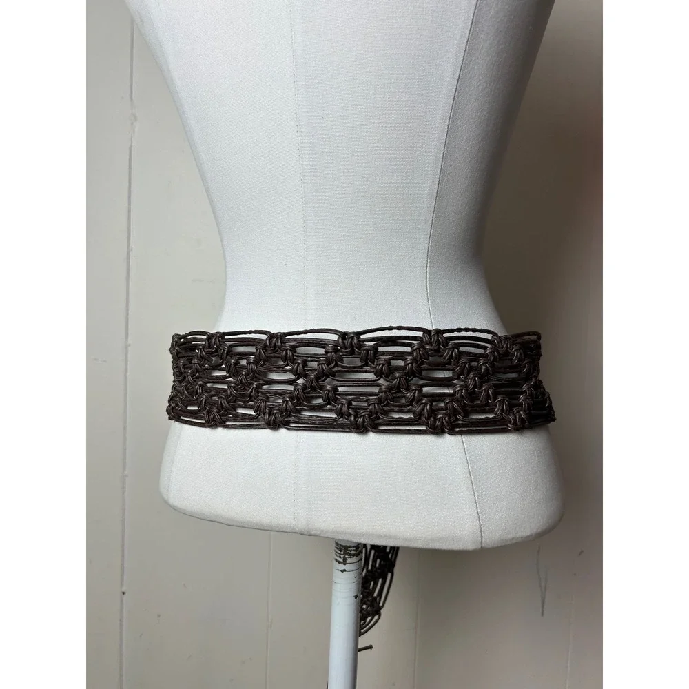 Boho Brown Macrame Wide Waist Belt O-Ring Buckle Hippie Fringe Western Festival
